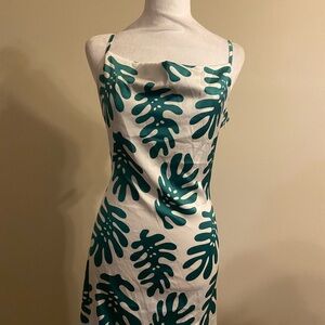 Elegant Green Leaf Print Dress